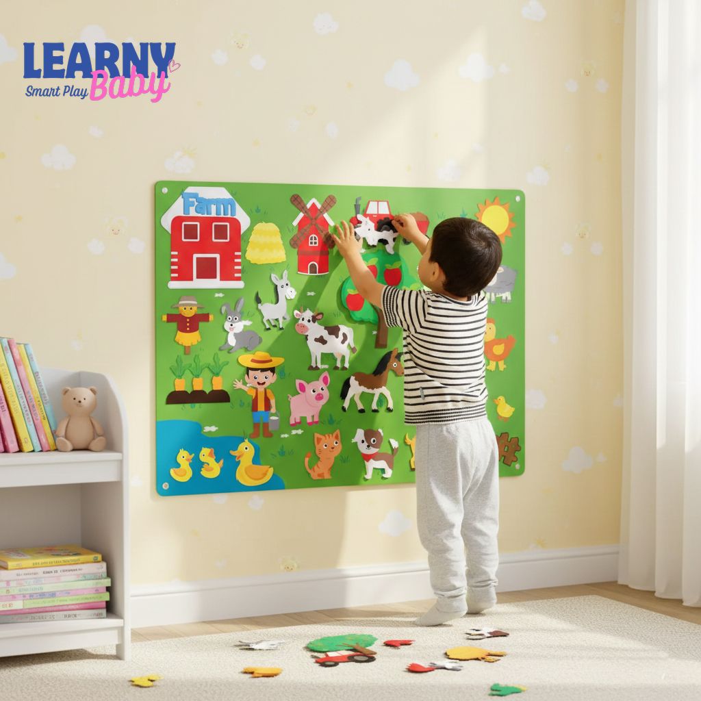 Montessori Felt Story Busy Board for Toddlers – Preschool Learning Calendar, Animals & Solar System, Interactive Quiet Book Educational Toy