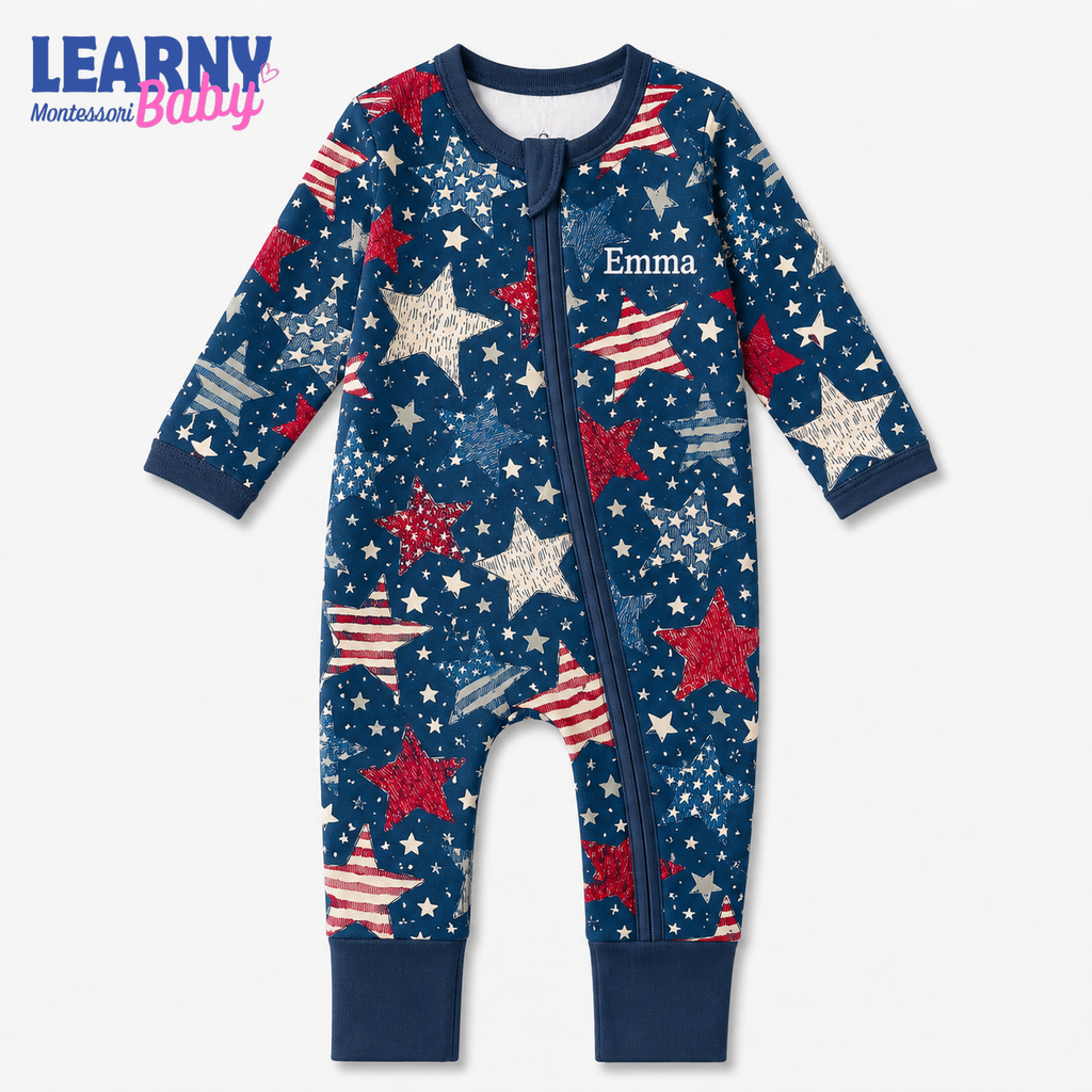 Baby Bamboo Convertible Zippy – Personalized Patriotic Star Romper