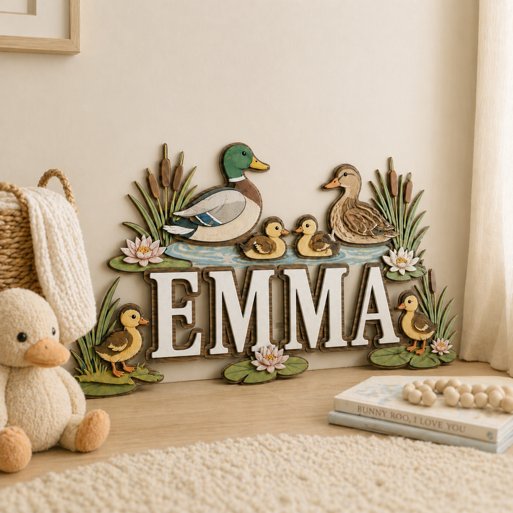 Personalized Duck Wooden Name Sign for Nursery, Custom Baby Name Wall Decor, Farm Animal Nursery Sign, Baby Shower Gift