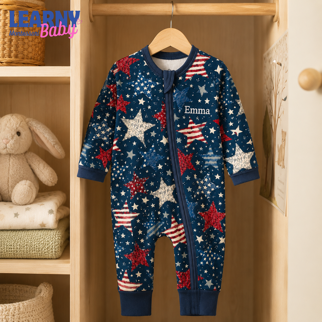 Baby Bamboo Convertible Zippy – Personalized Patriotic Star Romper