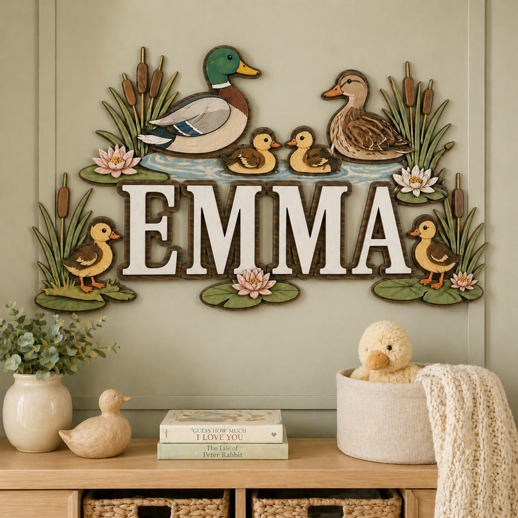 Personalized Duck Wooden Name Sign for Nursery, Custom Baby Name Wall Decor, Farm Animal Nursery Sign, Baby Shower Gift