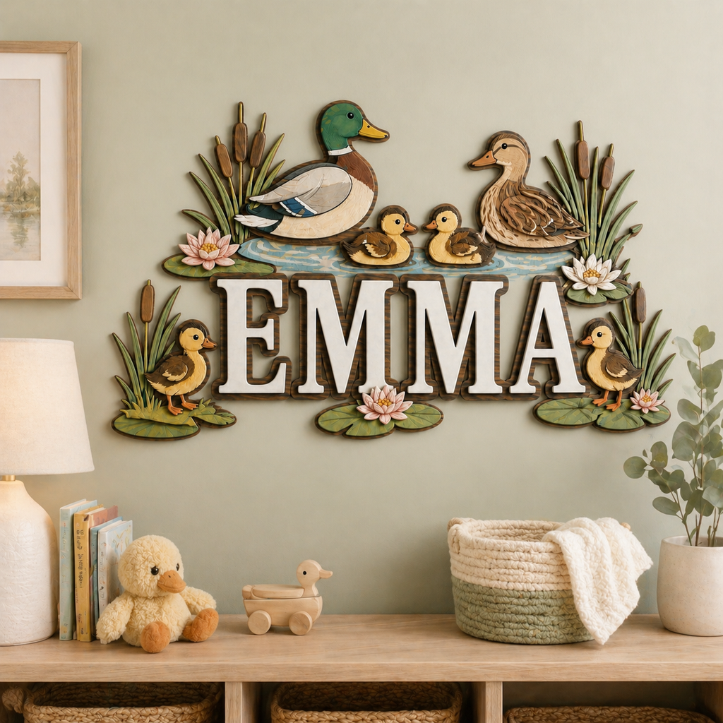 Personalized Duck Wooden Name Sign for Nursery, Custom Baby Name Wall Decor, Farm Animal Nursery Sign, Baby Shower Gift