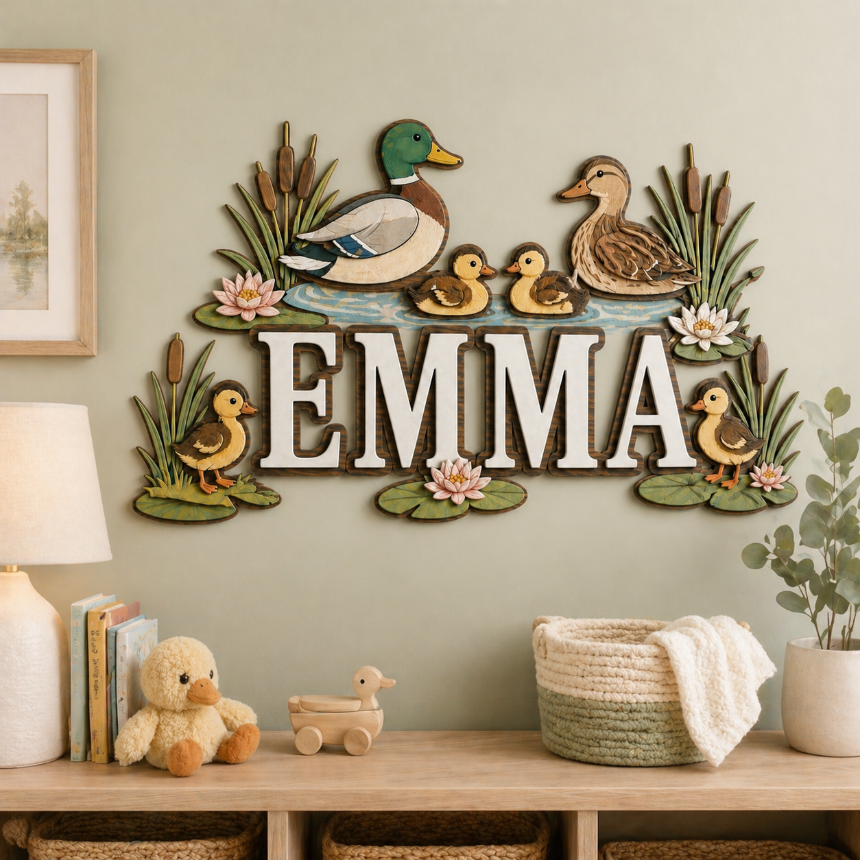 Personalized Duck Wooden Name Sign for Nursery, Custom Baby Name Wall Decor, Farm Animal Nursery Sign, Baby Shower Gift
