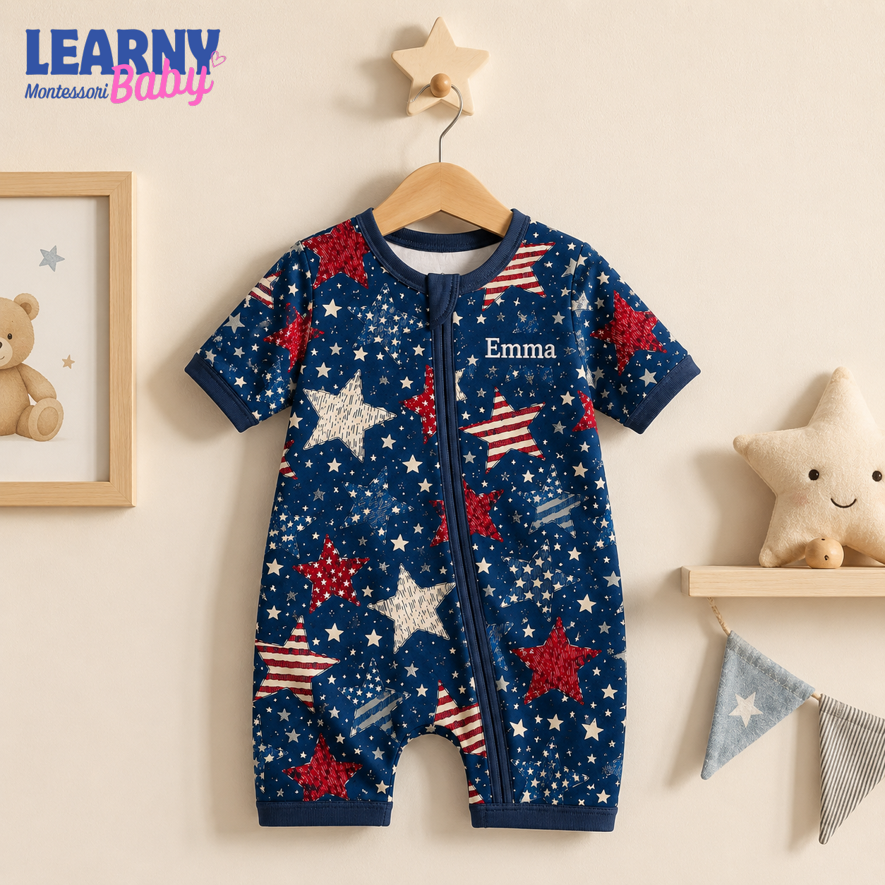 Baby Bamboo Convertible Zippy – Personalized Patriotic Star Romper