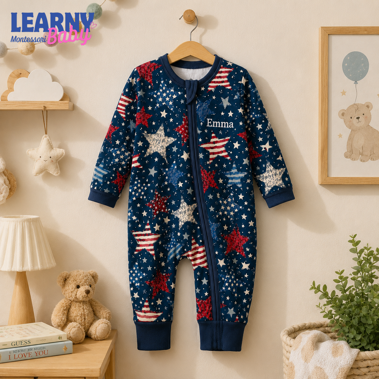 Baby Bamboo Convertible Zippy – Personalized Patriotic Star Romper