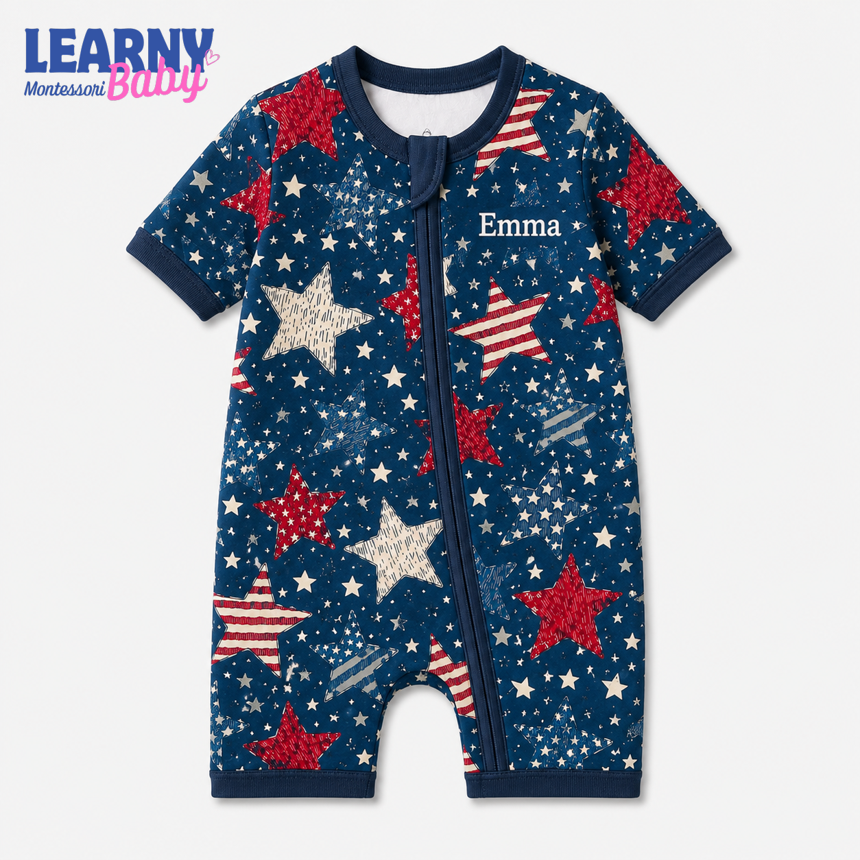 Baby Bamboo Convertible Zippy – Personalized Patriotic Star Romper
