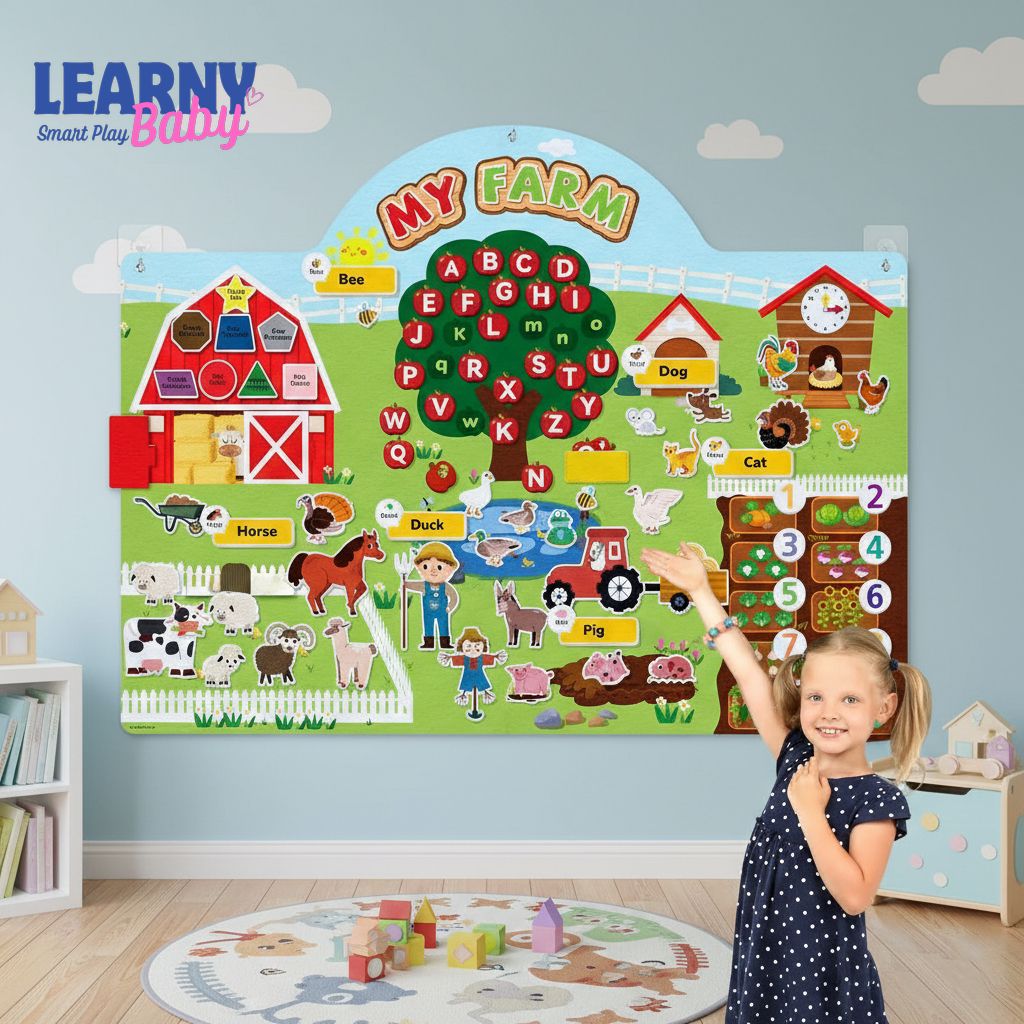Montessori Farm Animals Felt Story Board for Toddlers – Preschool Interactive Learning Toy, Wall Hanging Felt Puzzle, Educational Gift