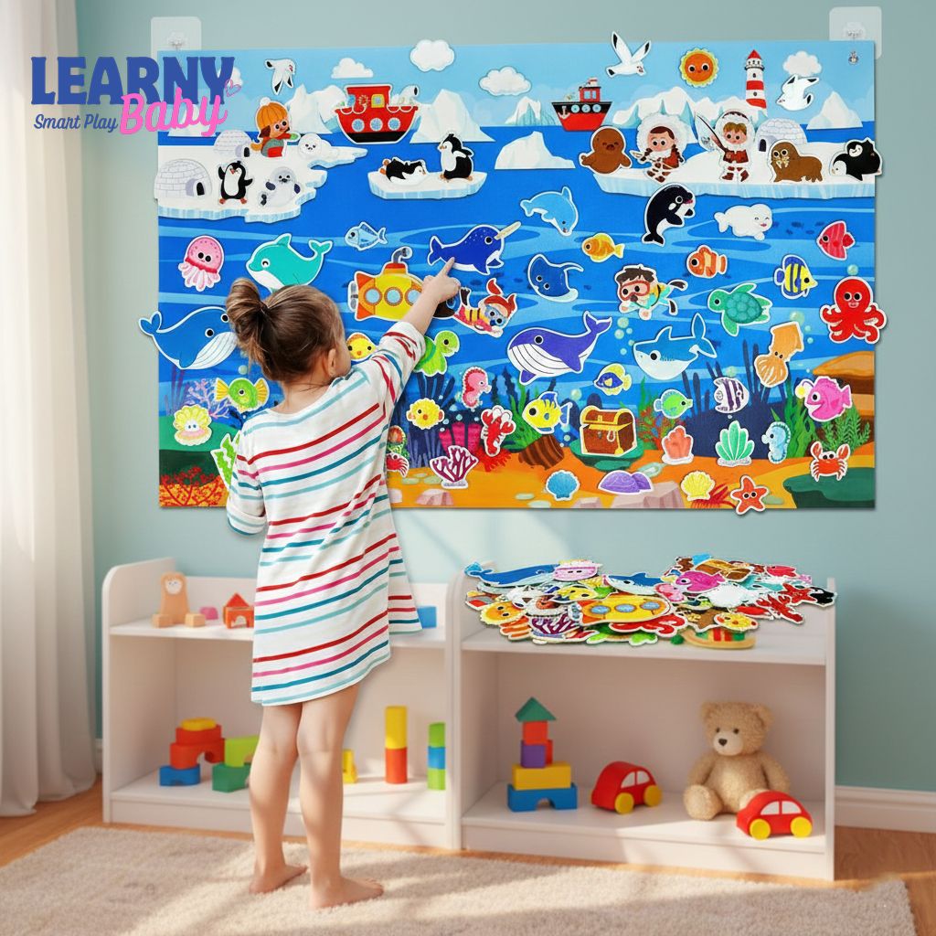 Montessori Farm Animals Felt Story Board for Toddlers – Preschool Interactive Learning Toy, Wall Hanging Felt Puzzle, Educational Gift