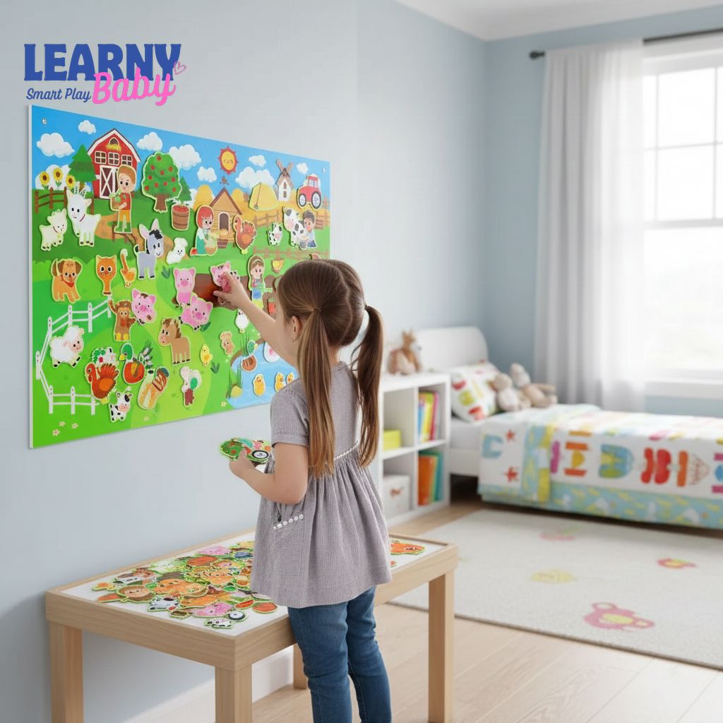 Montessori Farm Animals Felt Story Board for Toddlers – Preschool Interactive Learning Toy, Wall Hanging Felt Puzzle, Educational Gift