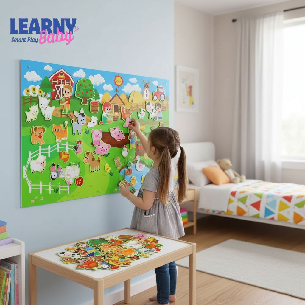 Montessori Farm Animals Felt Story Board for Toddlers – Preschool Interactive Learning Toy, Wall Hanging Felt Puzzle, Educational Gift