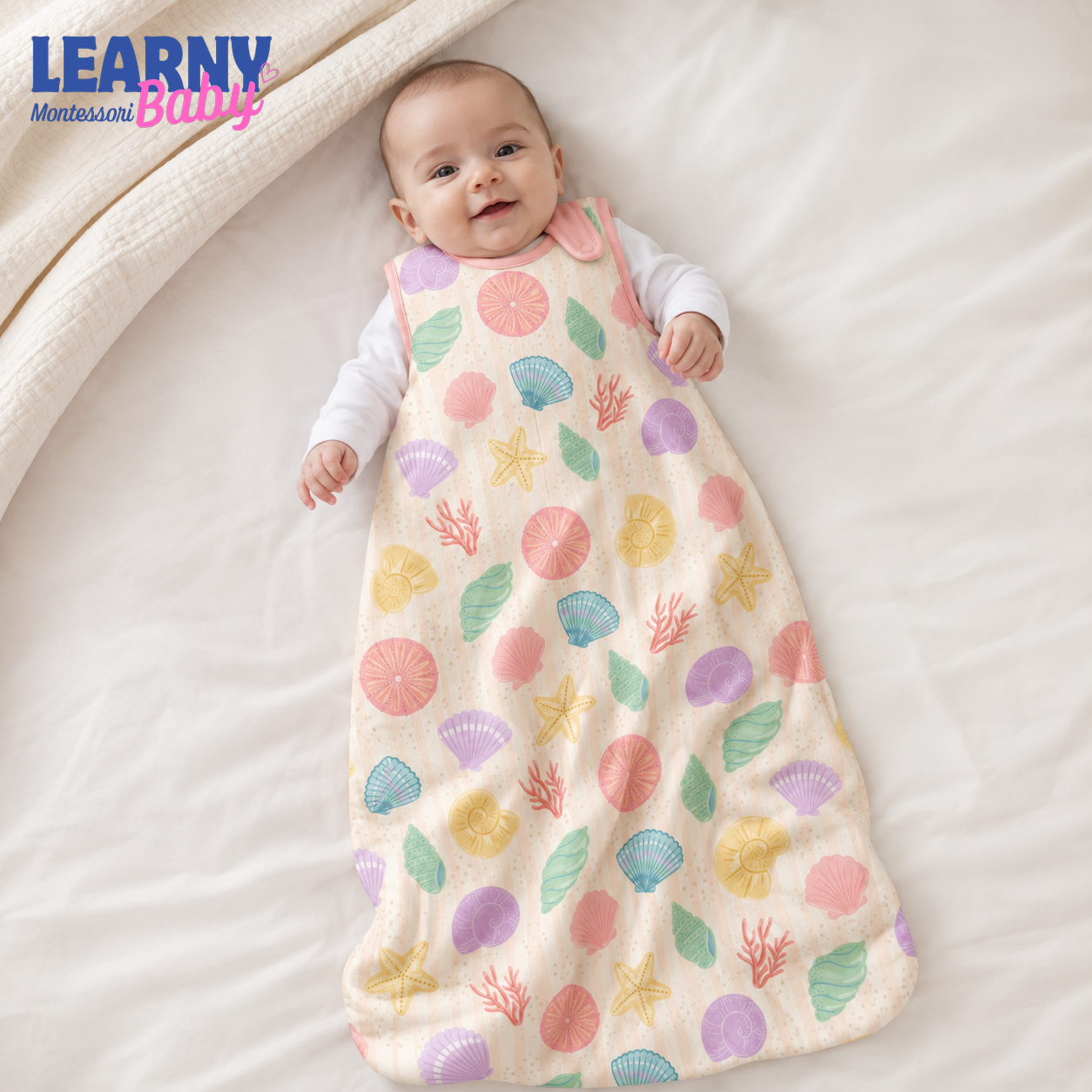 Pastel Seashell Bamboo Baby Sleep Sack, Ocean Theme Wearable Blanket for Infant and Toddler, Baby Girl Gift