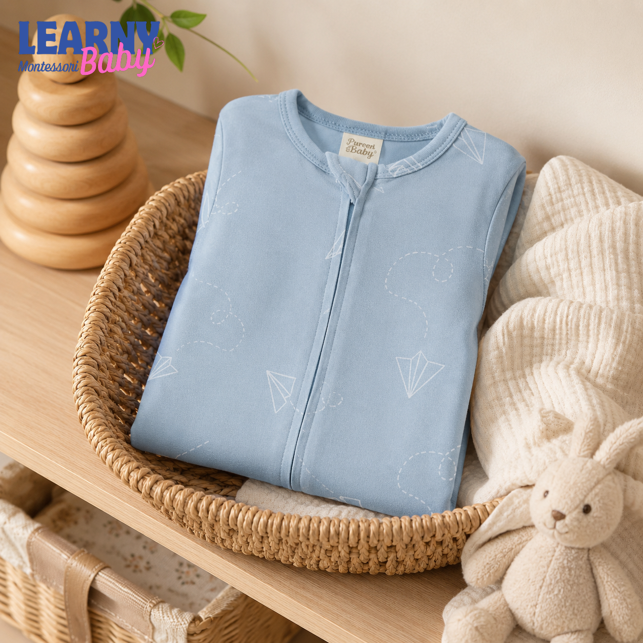 Blue Paper Airplane Bamboo Zippy Footie – Baby Zip Pajamas