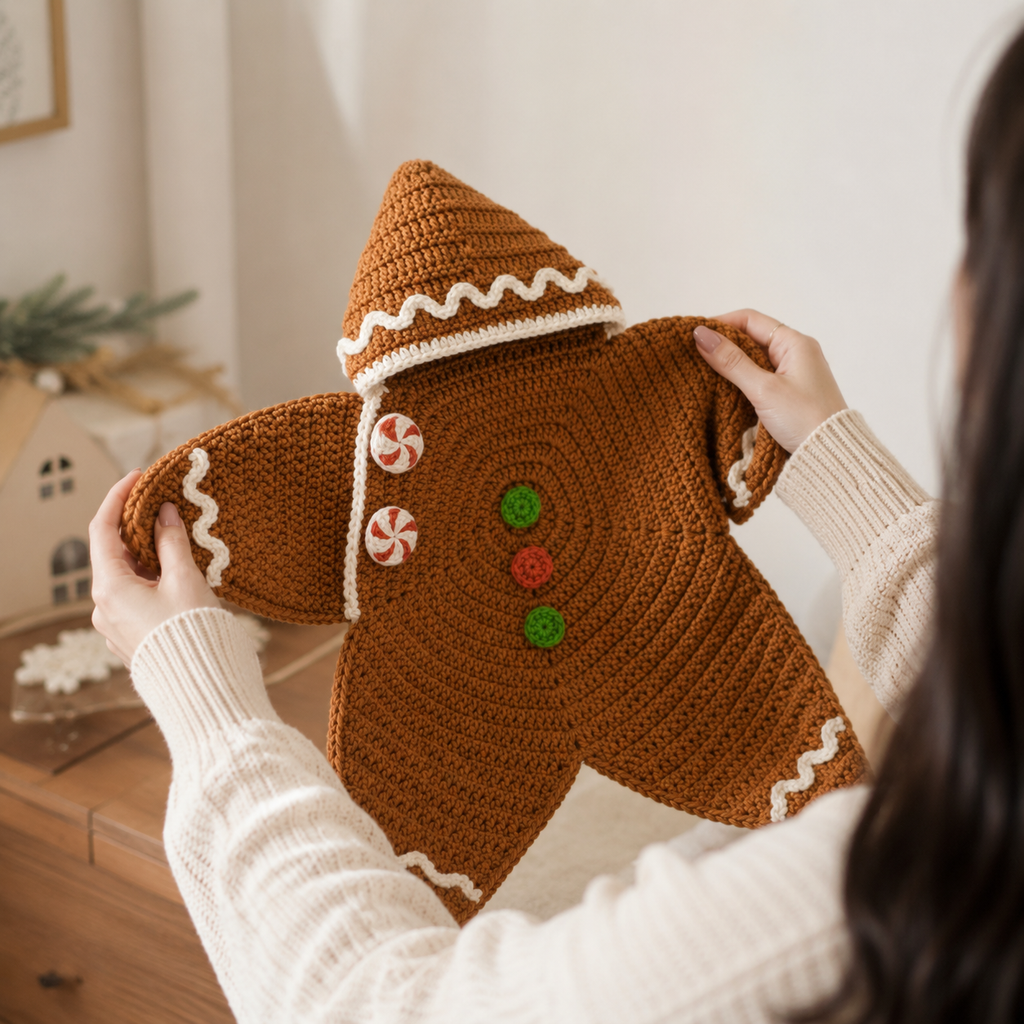 Crochet Gingerbread Star Baby Cocoon – Handmade Christmas Baby Outfit