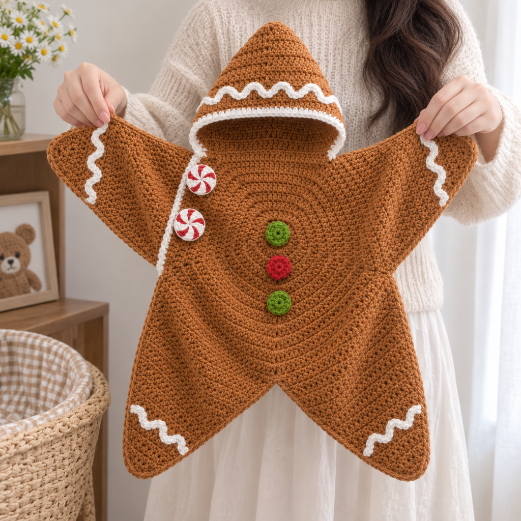 Crochet Gingerbread Star Baby Cocoon – Handmade Christmas Baby Outfit