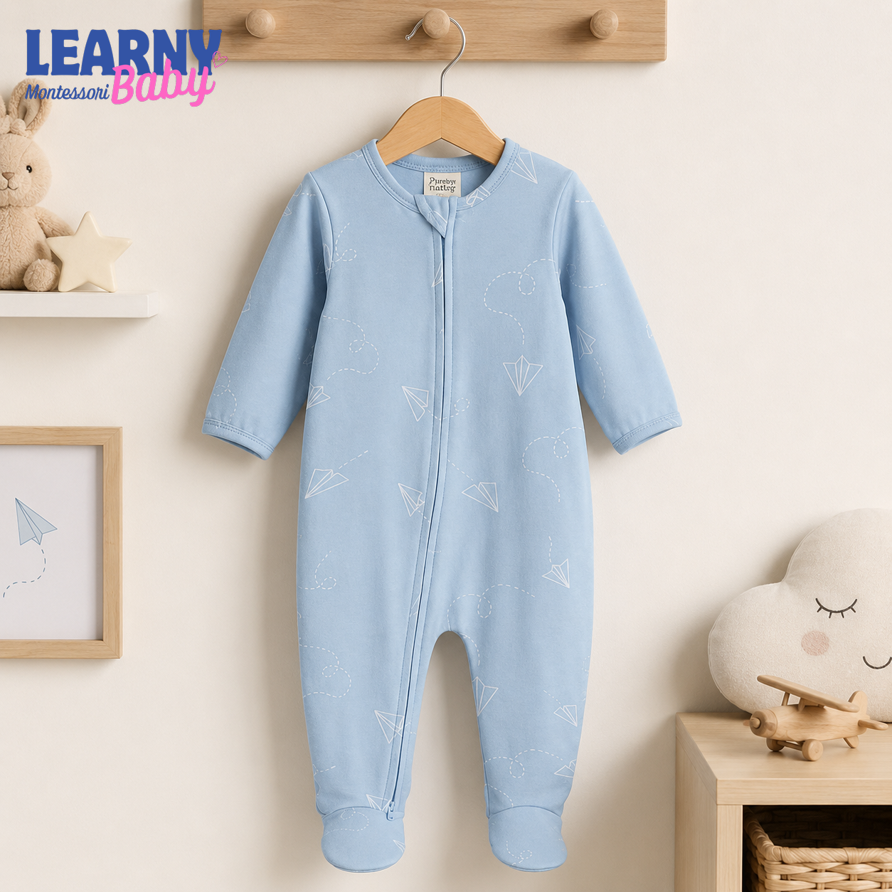 Blue Paper Airplane Bamboo Zippy Footie – Baby Zip Pajamas