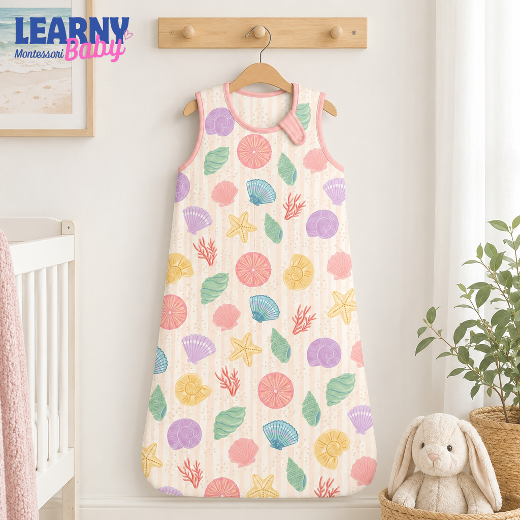 Pastel Seashell Bamboo Baby Sleep Sack, Ocean Theme Wearable Blanket for Infant and Toddler, Baby Girl Gift