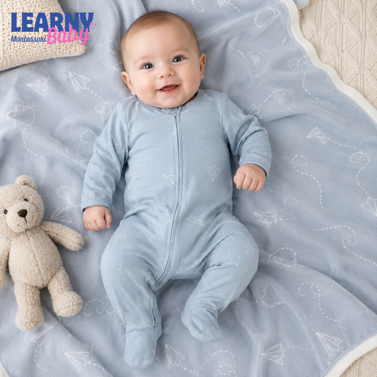 Blue Paper Airplane Bamboo Zippy Footie – Baby Zip Pajamas
