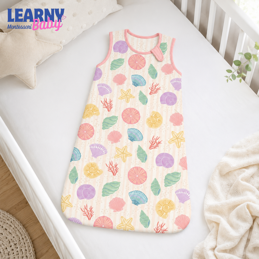 Pastel Seashell Bamboo Baby Sleep Sack, Ocean Theme Wearable Blanket for Infant and Toddler, Baby Girl Gift