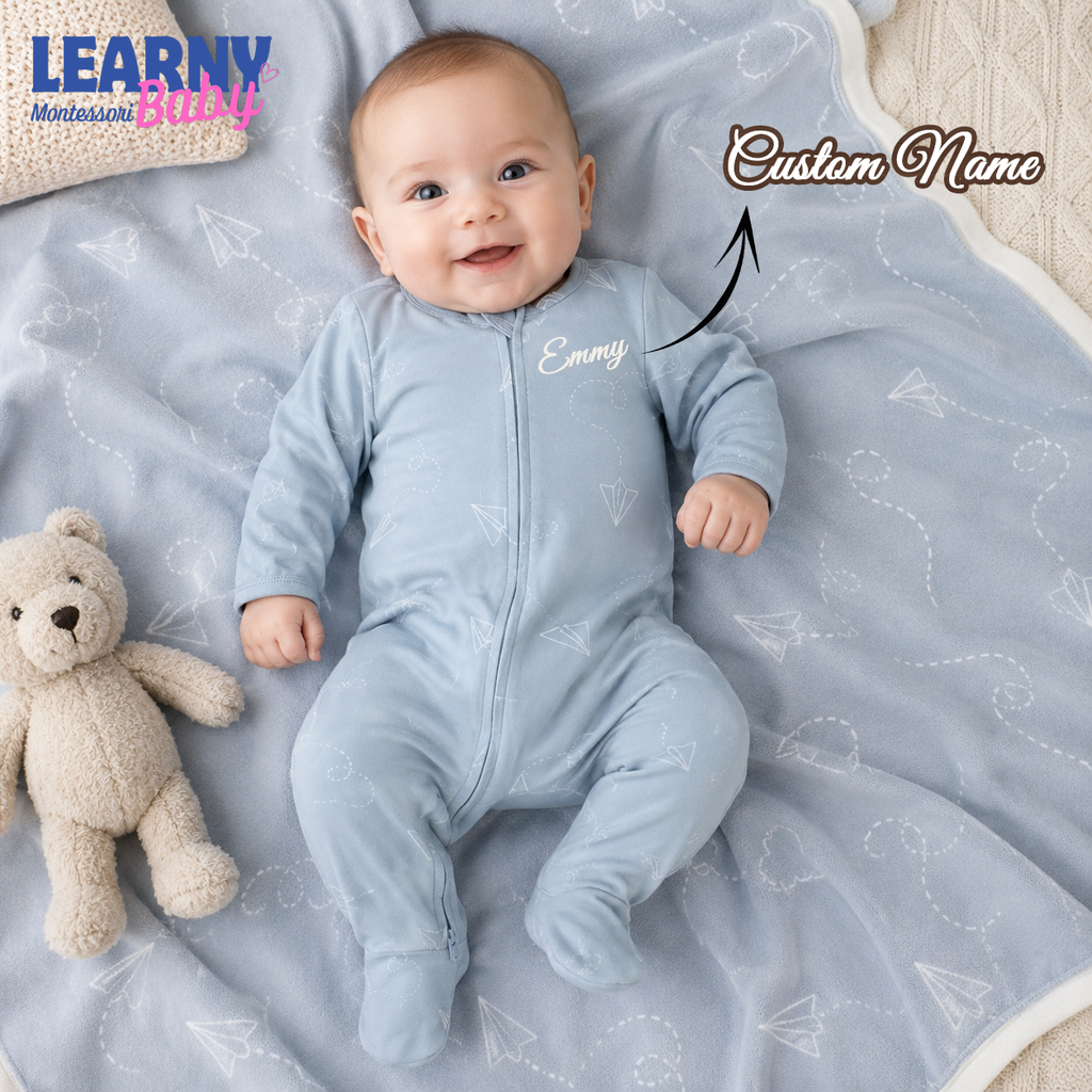 Blue Paper Airplane Bamboo Zippy Footie – Baby Zip Pajamas
