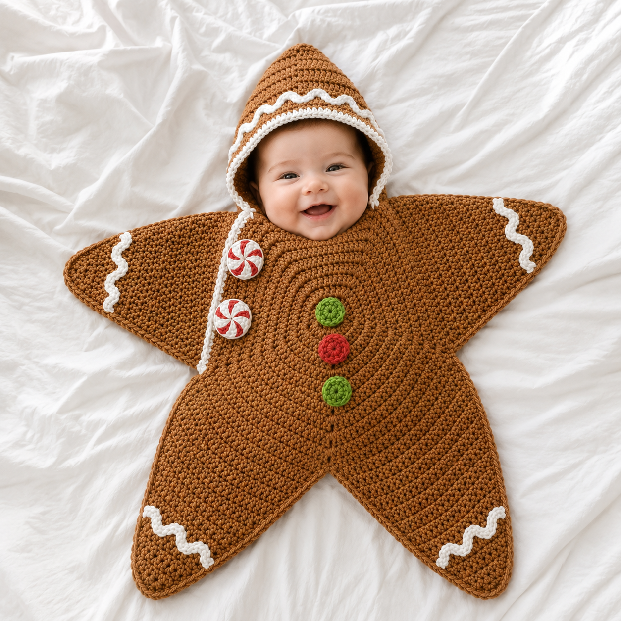 Crochet Gingerbread Star Baby Cocoon – Handmade Christmas Baby Outfit