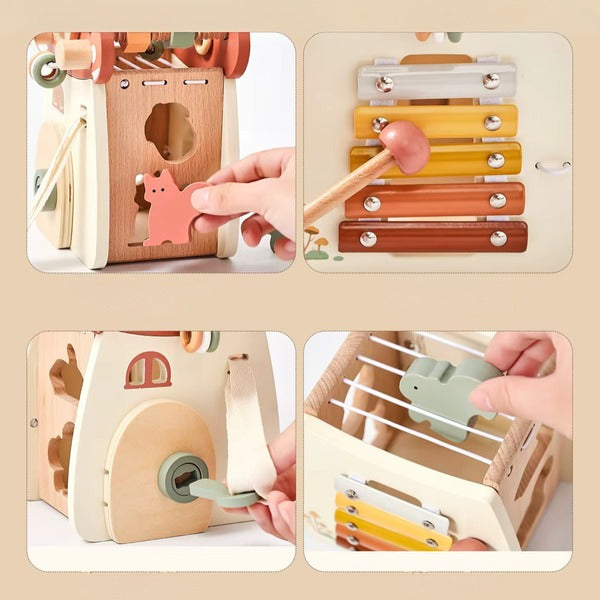 Baby Wooden Block Educational Wooden Building Block Mix Puzzle Toys Mushroom Five in One Table Toys Multifunctional Busy Toys