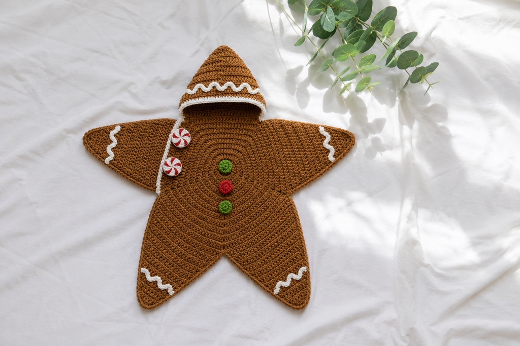 Crochet Gingerbread Star Baby Cocoon – Handmade Christmas Baby Outfit