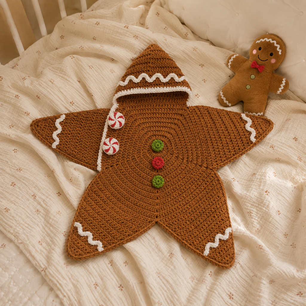 Crochet Gingerbread Star Baby Cocoon – Handmade Christmas Baby Outfit