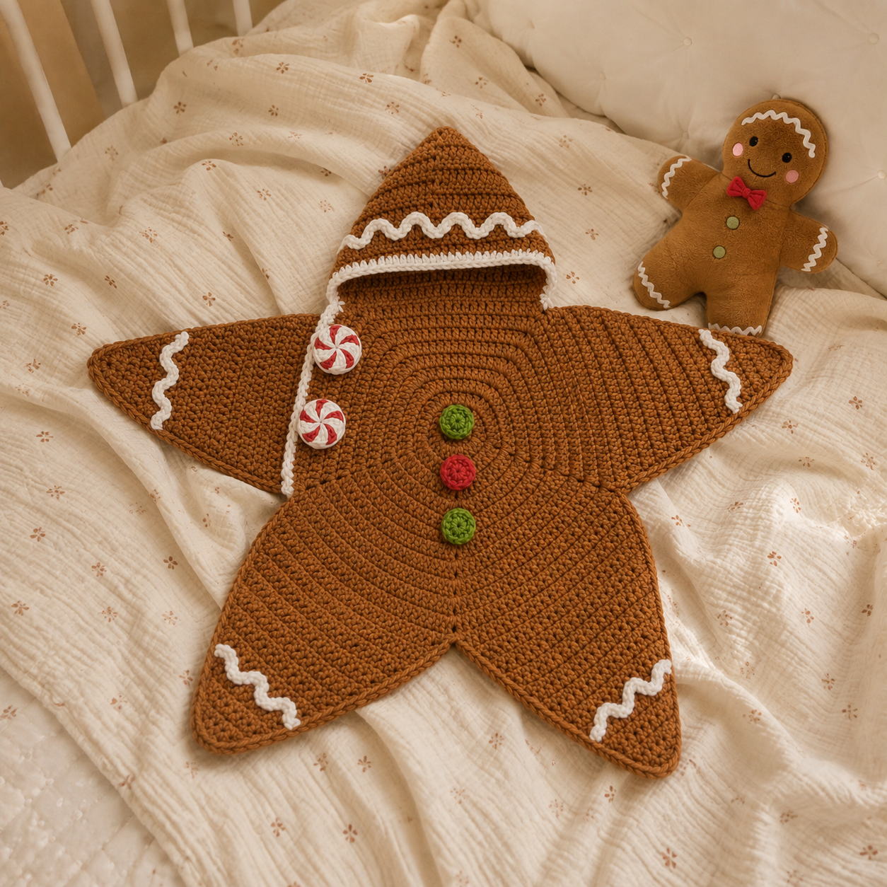 Crochet Gingerbread Star Baby Cocoon – Handmade Christmas Baby Outfit