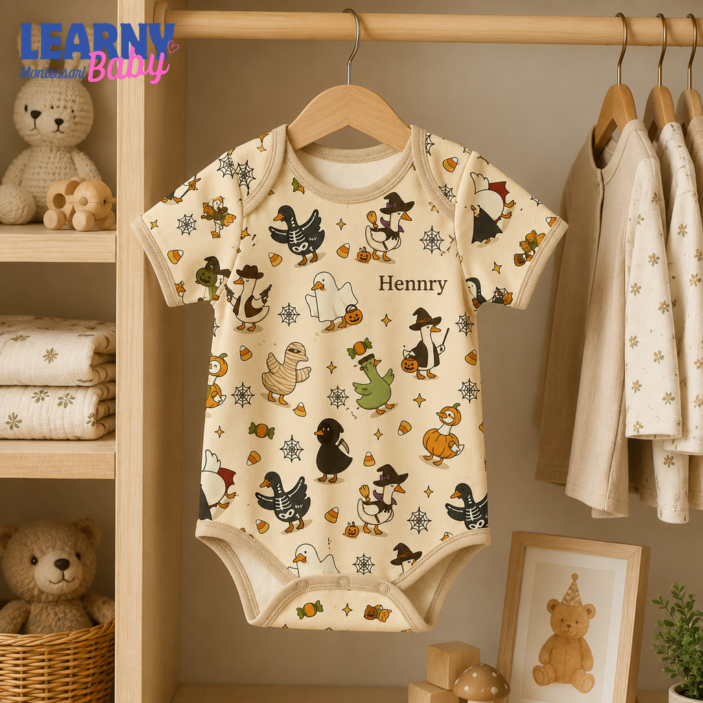 Bamboo Baby Bodysuit, Personalized Halloween Duck Baby Onesie, Soft Bamboo Viscose Infant Bodysuit