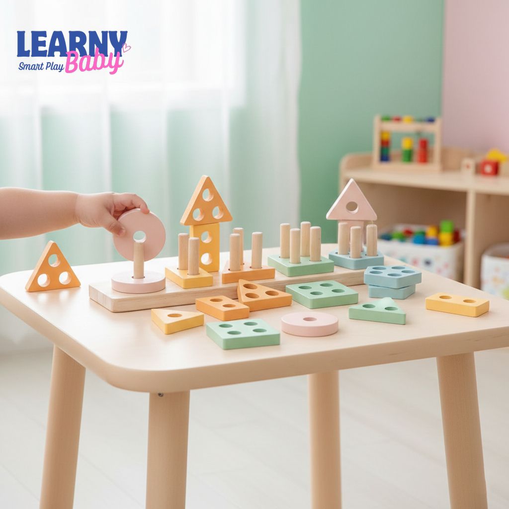 Montessori Wooden Color Sorting & Stacking Puzzle Toy, Fine Motor & Early Learning for Toddlers, Ages 1–4