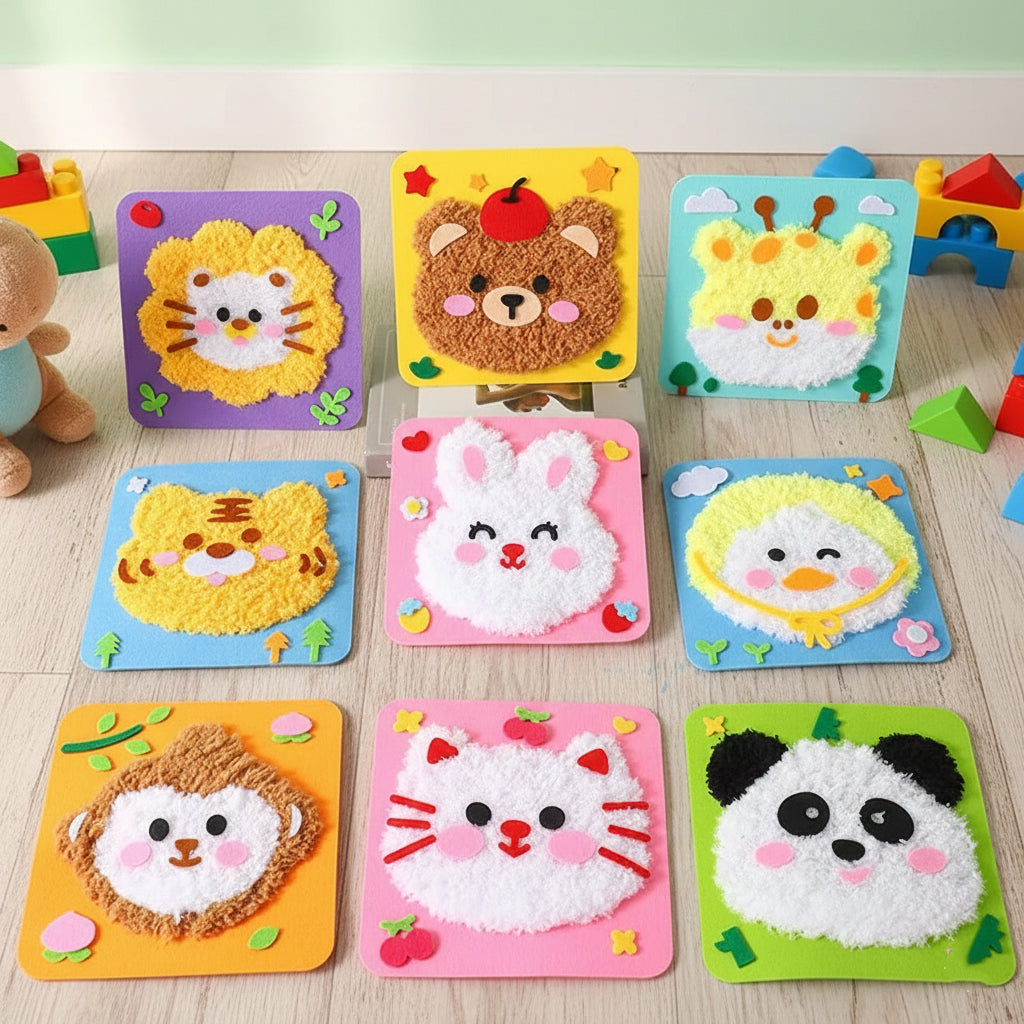 DIY Cartoon Animal Embroidery Doll Kit for Kids, Threading & Sewing Craft, Fine Motor & Focus Training, Ages 5–10