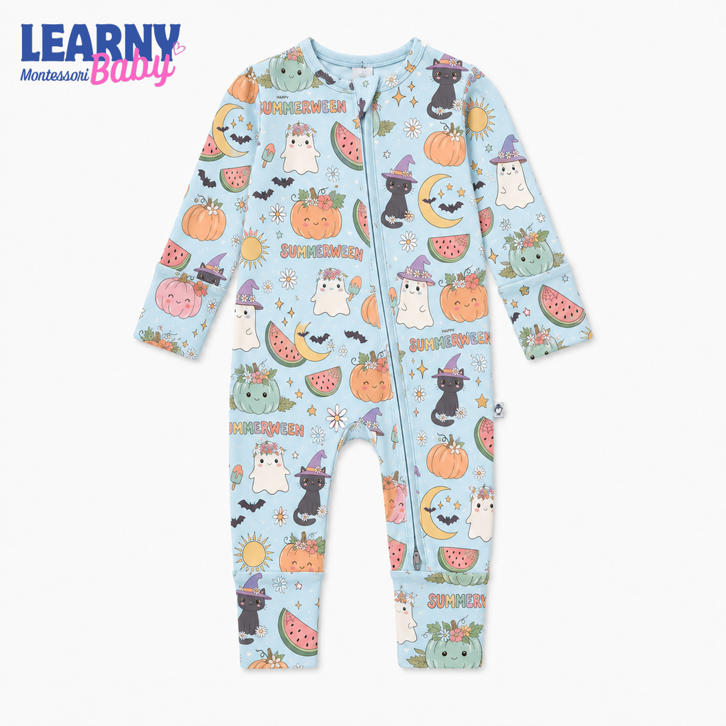 Summerween Ghost & Black Cat Convertible Zippy – Baby’s First Halloween Pajamas