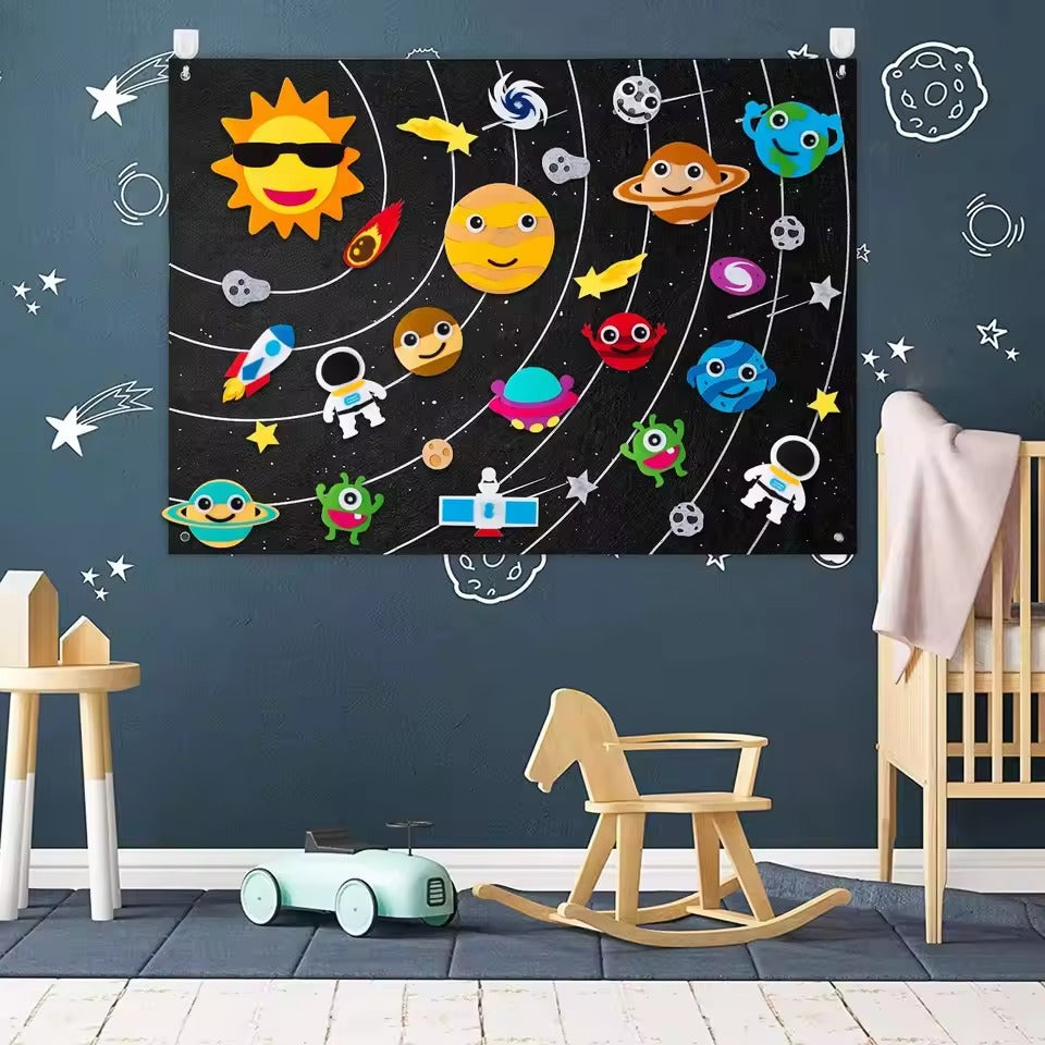 Felt Story Busy Board Set for Toddlers, Montessori Preschool Calendar, Animals & Solar System Learning Activity Gift
