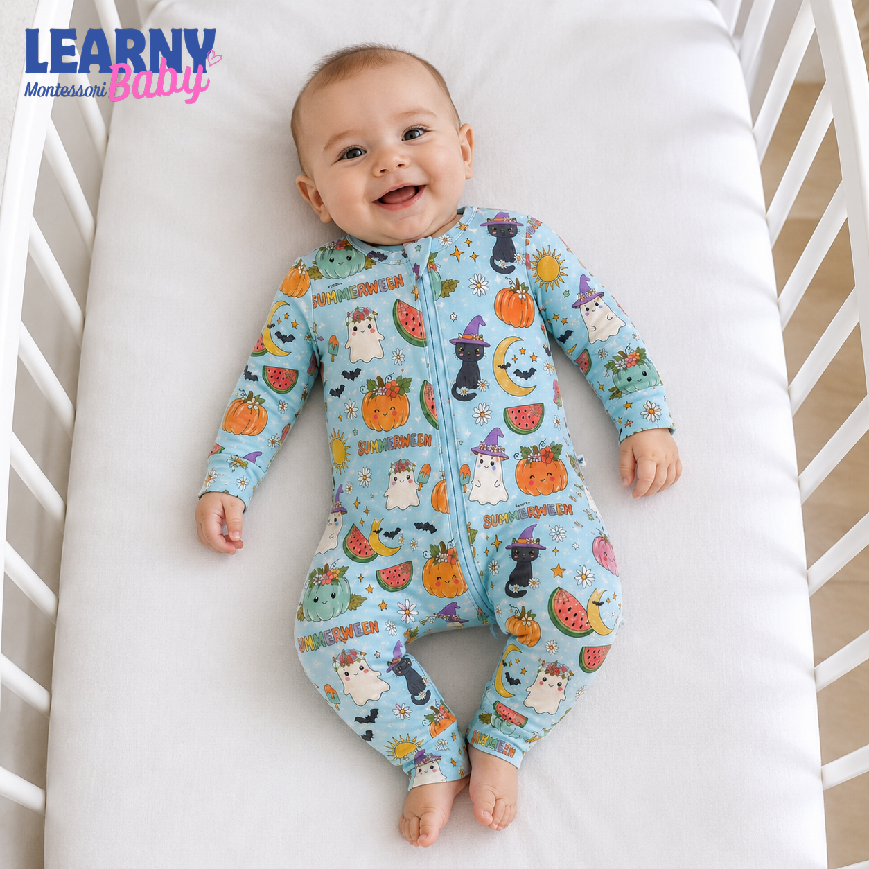 Summerween Ghost & Black Cat Convertible Zippy – Baby’s First Halloween Pajamas
