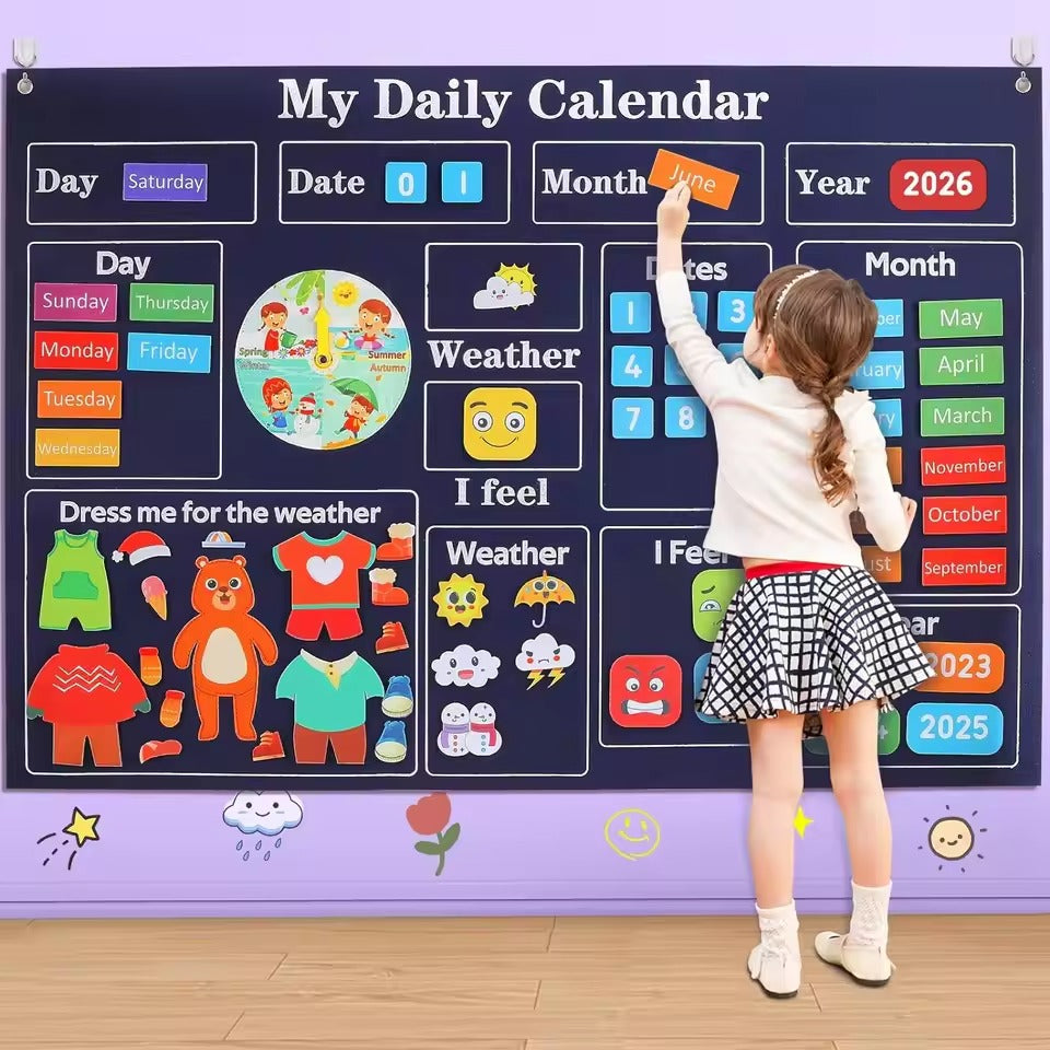 Felt Story Busy Board Set for Toddlers, Montessori Preschool Calendar, Animals & Solar System Learning Activity Gift