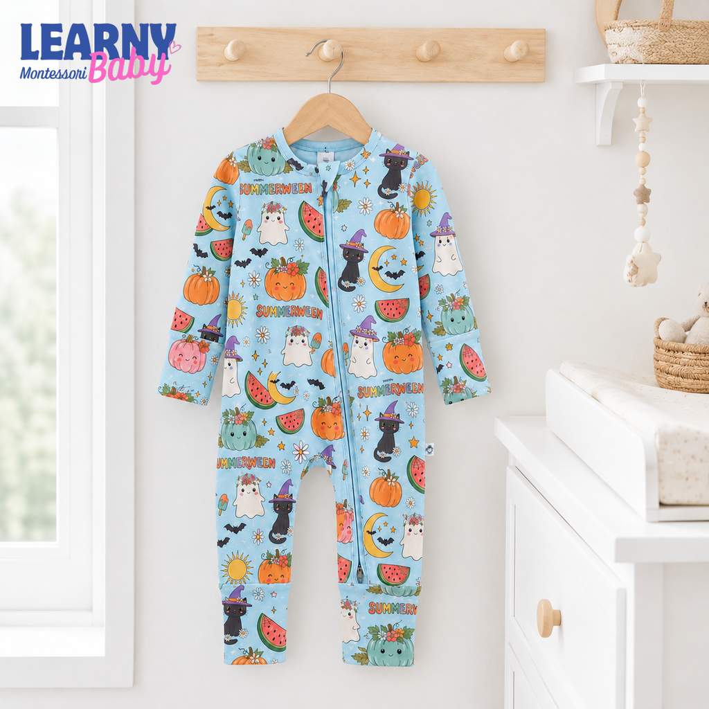Summerween Ghost & Black Cat Convertible Zippy – Baby’s First Halloween Pajamas