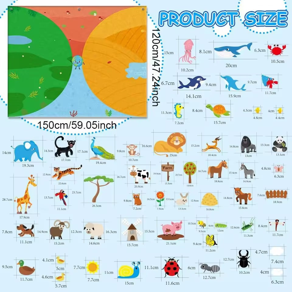 Felt Story Busy Board Set for Toddlers, Montessori Preschool Calendar, Animals & Solar System Learning Activity Gift