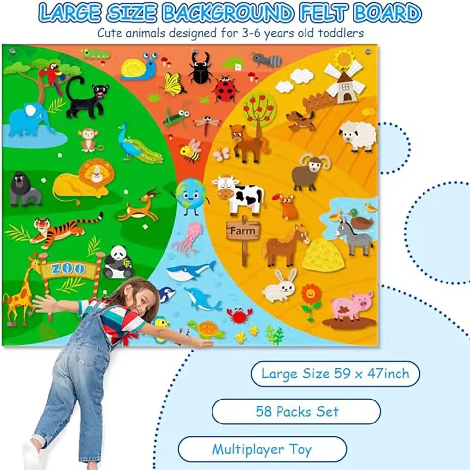 Felt Story Busy Board Set for Toddlers, Montessori Preschool Calendar, Animals & Solar System Learning Activity Gift