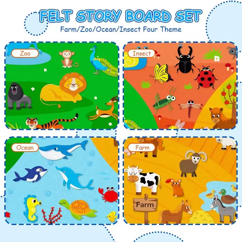 Felt Story Busy Board Set for Toddlers, Montessori Preschool Calendar, Animals & Solar System Learning Activity Gift
