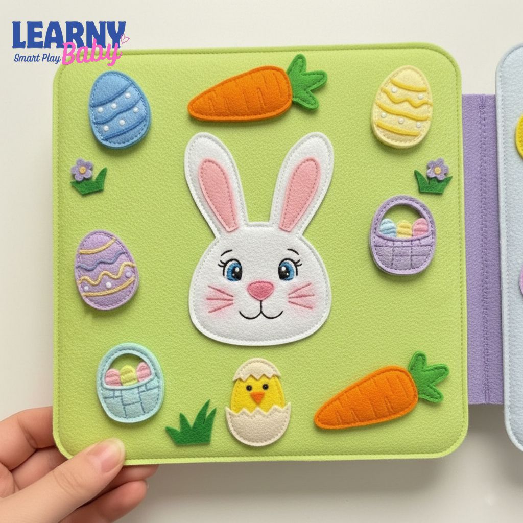 Personalized Easter Quiet Book for Kids – Custom Name Sensory Busy Book, Bunny & Egg Learning Activity Book, Easter Gift for Toddlers