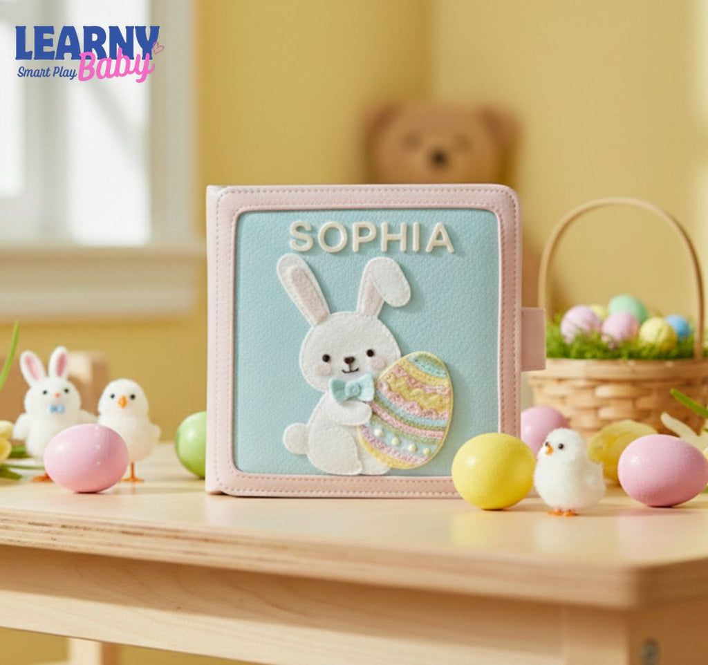 Personalized Easter Quiet Book for Kids – Custom Name Sensory Busy Book, Bunny & Egg Learning Activity Book, Easter Gift for Toddlers