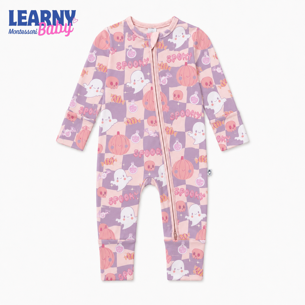 Pink Spooky Checkerboard Convertible Zippy – Baby’s First Halloween Sleeper
