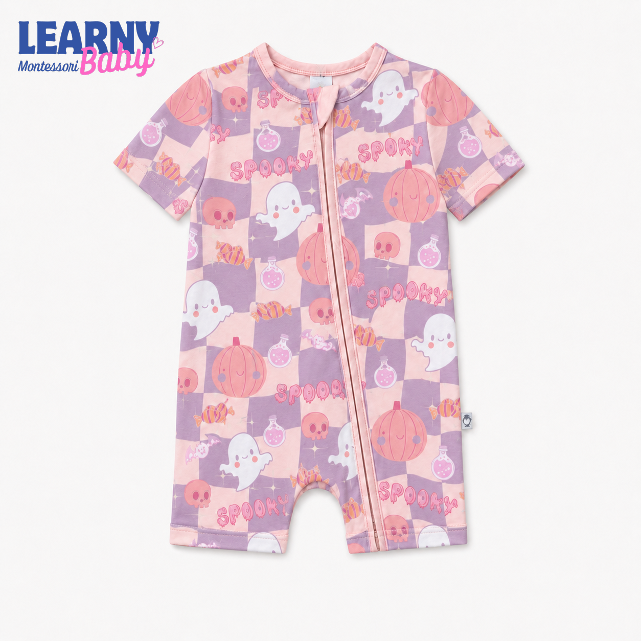 Pink Spooky Checkerboard Convertible Zippy – Baby’s First Halloween Sleeper