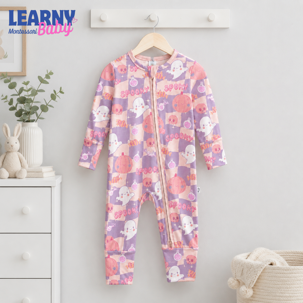 Pink Spooky Checkerboard Convertible Zippy – Baby’s First Halloween Sleeper