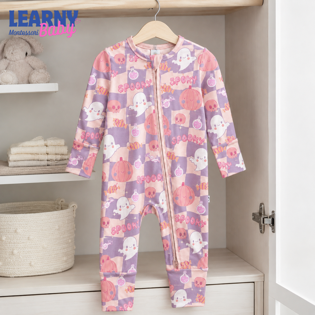 Pink Spooky Checkerboard Convertible Zippy – Baby’s First Halloween Sleeper