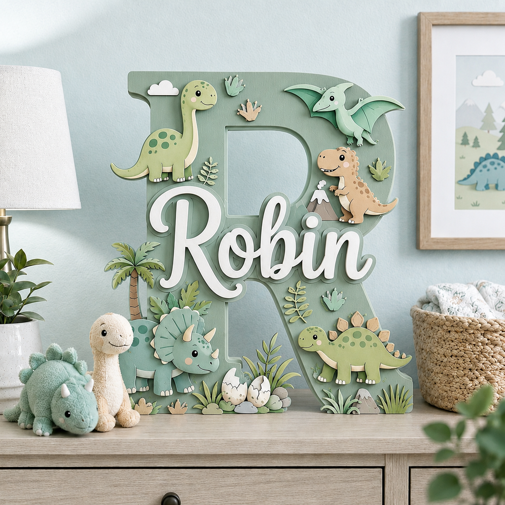 Personalized Dinosaur Nursery Name Sign, Dino Nursery Wall Decor, Custom Baby Boy Name Sign, Jurassic Kids Room Decor