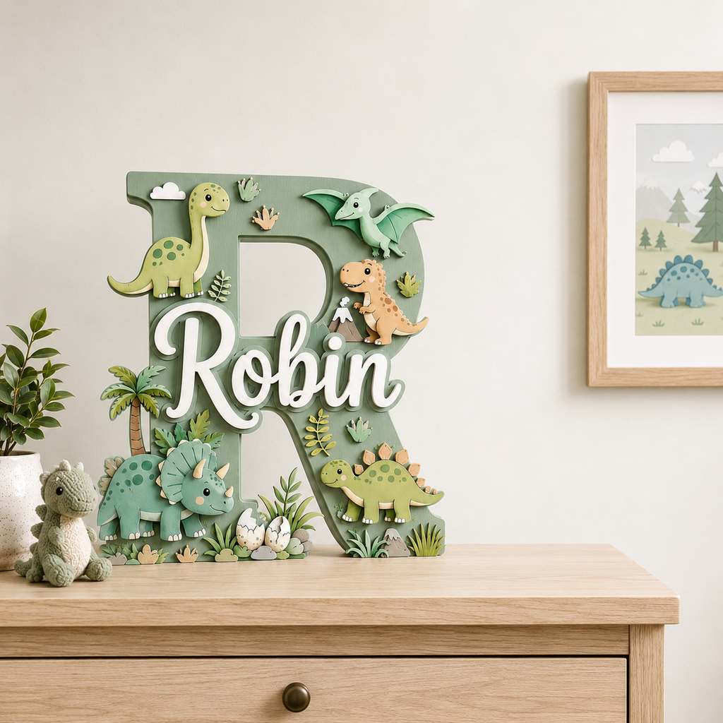 Personalized Dinosaur Nursery Name Sign, Dino Nursery Wall Decor, Custom Baby Boy Name Sign, Jurassic Kids Room Decor