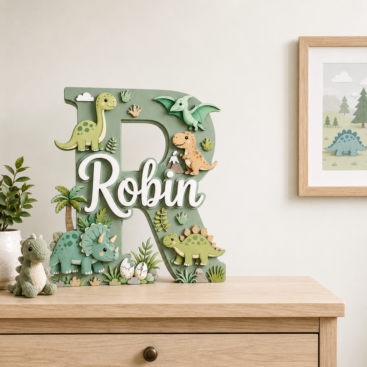 Personalized Dinosaur Nursery Name Sign, Dino Nursery Wall Decor, Custom Baby Boy Name Sign, Jurassic Kids Room Decor