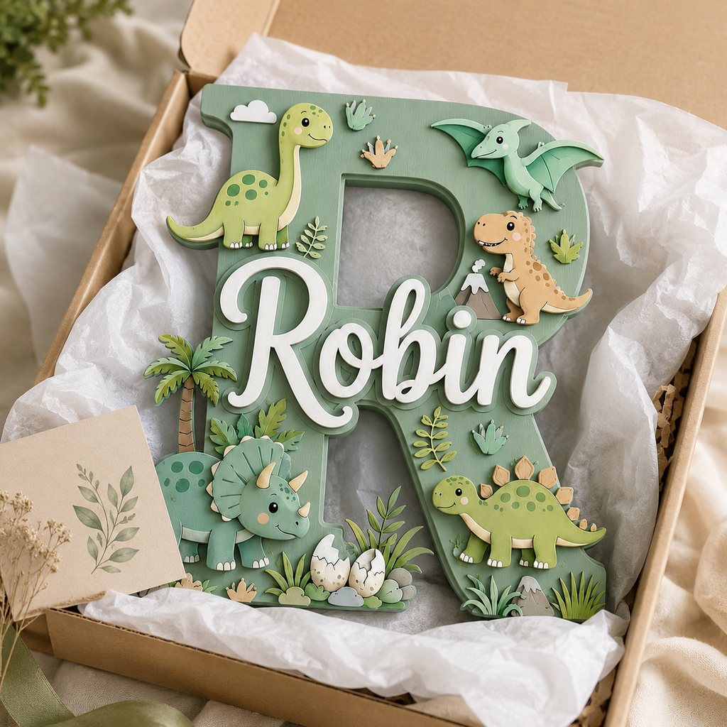 Personalized Dinosaur Nursery Name Sign, Dino Nursery Wall Decor, Custom Baby Boy Name Sign, Jurassic Kids Room Decor