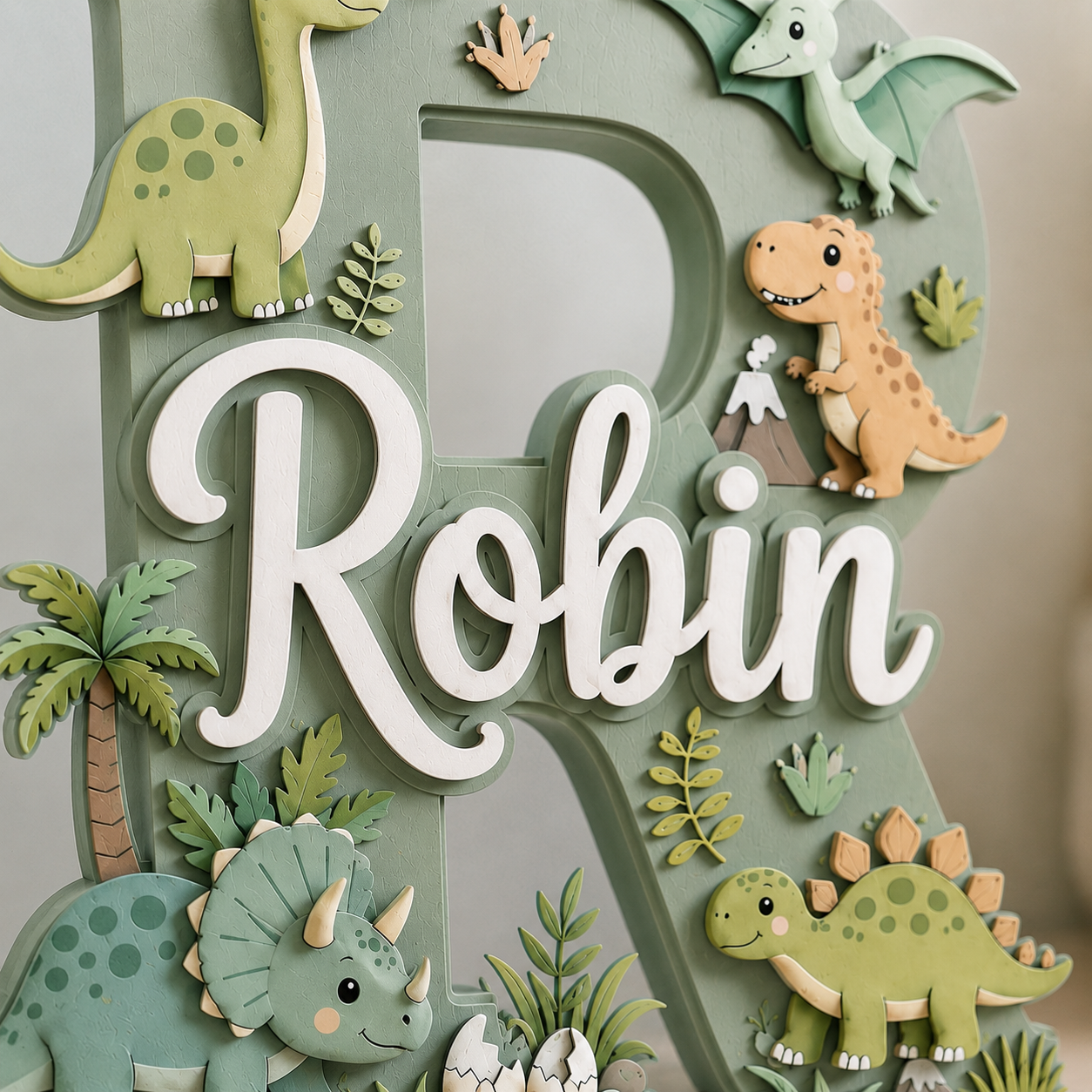 Personalized Dinosaur Nursery Name Sign, Dino Nursery Wall Decor, Custom Baby Boy Name Sign, Jurassic Kids Room Decor